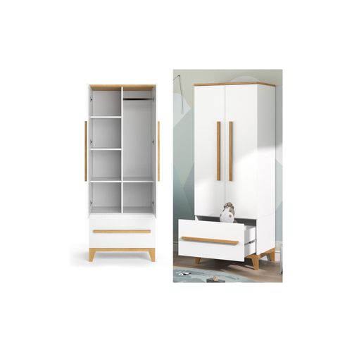 4066731161225 - VitaliSpa Kleiderschrank Kinderzimmerschrank Aufbewahrungsschrank Malia Weiß Eiche modern 70x187 cm Kinderzimmer Möbel Babymöbel Schublade Tür Fach Kleiderstange Ablage Babyzimmerschrank