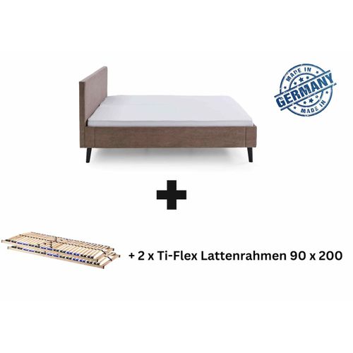 0743194010140 - Polsterbett 180 x 200 Viola Bettgestell mit Kopfteil Taupe