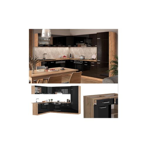 4066731345335 - Eckküche R-Line Solid Eiche Schwarz 287x227 cm modern Küchenschränke Küchenmöbel 4066731345335 - Eckküche R-Line Solid Eiche Schwarz 287x227 cm modern Küchenschränke Küchenmöbel