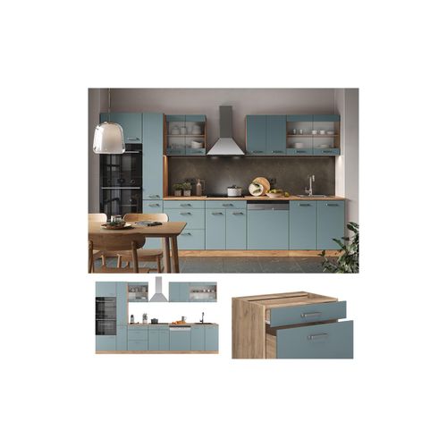 4066731345809 - Küchenzeile R-Line Solid Eiche Blau Grau 350 cm modern Küchenschränke Küchenmöbel 4066731345809 - Küchenzeile R-Line Solid Eiche Blau Grau 350 cm modern Küchenschränke Küchenmöbel