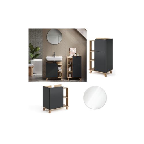 4066731401789 - Badmöbel Set Karen Anthrazit 3 Teile mit Midischrank Vicco