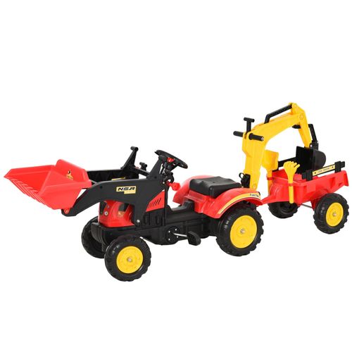 4251774969208 - Tretbagger mit Frontlader rot 179 x 42 x 59 cm (LxBxH) Kinder Traktor Trettraktor Kinderfahrzeug Spielzeugtraktor