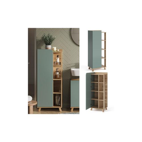 4066731401741 - Livinity Midischrank Karen Sonoma Mintgrün 50 x 128 cm Tür offene Fächer