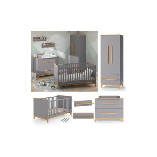 4066731127481 - Babymöbel Set Malia Grau Eiche Wickelkommode Wandregal Kinderbett Kleiderschrank Kinderzimmermöbel Wickelauflage Aufbewahrung Lattenrost Rausfallschutz Kleiderstange