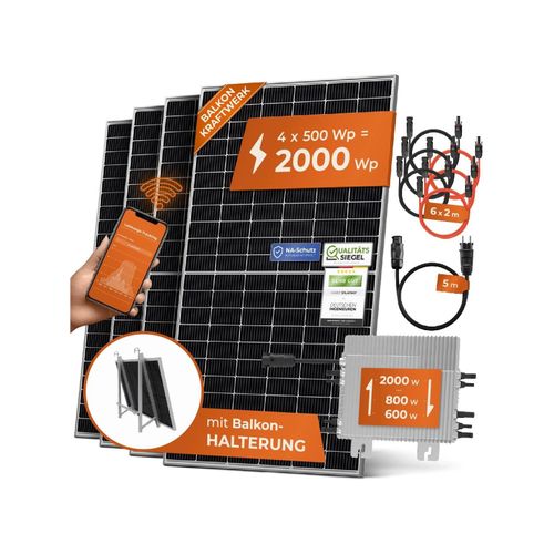 4262403071353 - Solarway® Balkonkraftwerk 2000W komplett Steckdose - neuester 2000W Wechselrichter - Solaranlage Komplettset - 500W bifaziale Solarmodule & Envertech & Zubehör