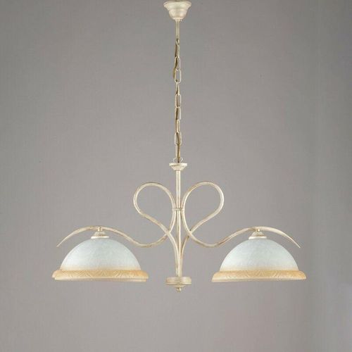 8050713211721 - Bonetti Illumina - Iron Ivory Gold Kronleuchter zwei Lichter Weiße und Bernsteinfarbene Gläser 79x h43 cm