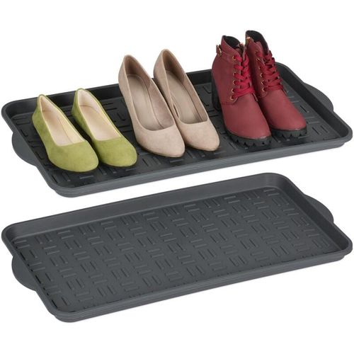 4052025396688 - Schuhabtropfschale 2er Set Kunststoff Schuhablage 3 Paar Schuhe Schuhabsteller hbt 35 x 74 x 36 cm grau - Relaxdays