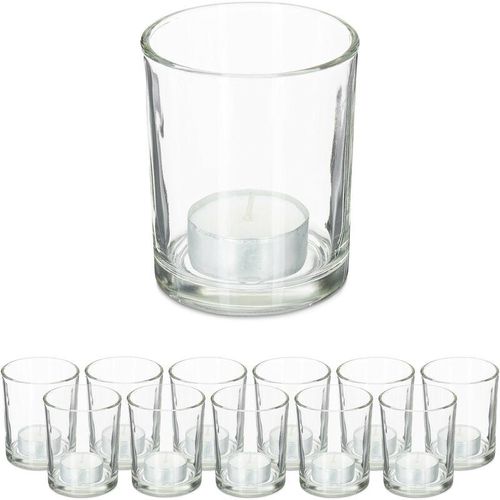 4052025421076 - Teelichtgläser 12er Set Teelichthalter aus Glas schlichte Votivgläser h x d 85 x 7 cm Deko transparent - Relaxdays