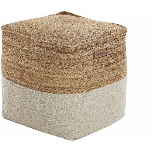 4251682282949 - Pouf Beige aus Jute   Baumwolle 44 x 44 cm quadratisch eignet für Wohnzimmer Flur Schlafzimmer Boho-Stil