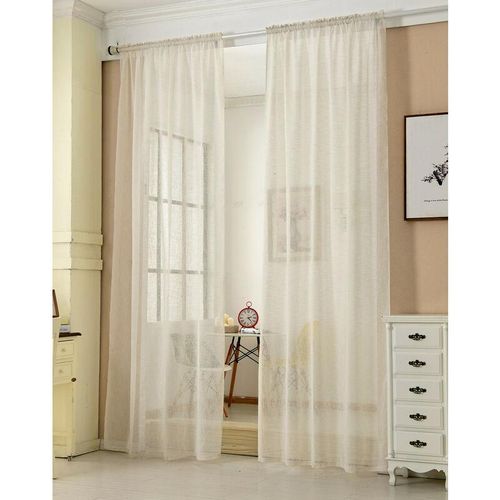 4063425040873 - Woltu - 2er-Set Gardinen transparent mit Kräuselband Leinen Optik creme 140x225 cm - creme