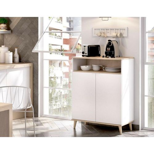 0754003759525 - Küchenschrank 80x40x102 cm Anita Mattweiß und natürlich mit zwei Türen weiß und natürlich