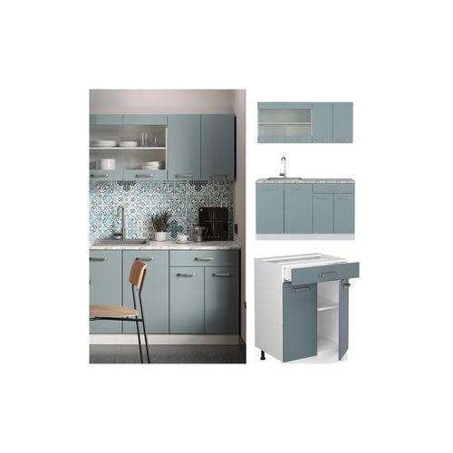 4066731345632 - Küchenzeile R-Line Solid Weiß Blau Grau 140 cm Arbeitsplatte modern Küchenschränke Küchenmöbel 4066731345632 - Küchenzeile R-Line Solid Weiß Blau Grau 140 cm Arbeitsplatte modern Küchenschränke Küchenmöbel