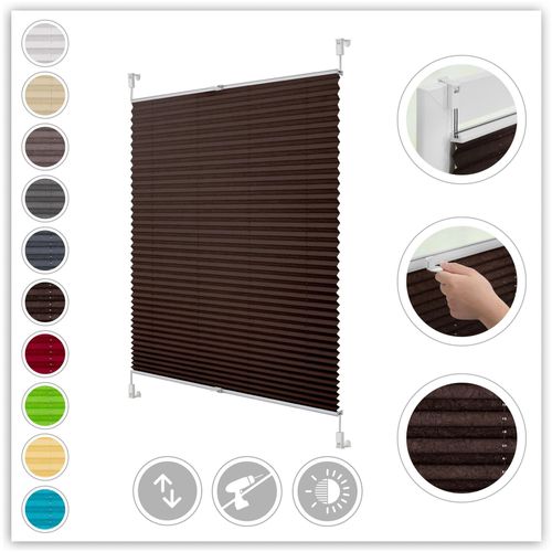 4250434158563 - Plissee ORIGINAL Klemmfix Plissees Gr 130 cm zweiseitig verschiebbar 50 cm braun (braun weiß) Kinder Klemm-Plissee Plissee Sonnenschutz-Plissee Kinderzimmer-Plissees Faltenstore