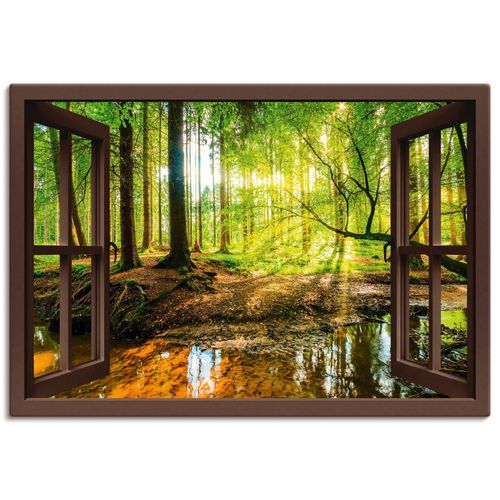 4058661278593 - Wandbild ARTLAND Fensterblick - Wald mit Bach Bilder Gr B H 100 cm x 70 cm Wandaufkleber - Vinyl Wald Querformat 1 St braun Bild Leinwandbild Kunstdrucke Bilder als Leinwandbild Wandaufkleber oder Poster in versch Größen