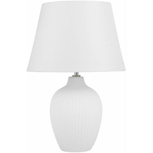 4260586353334 - Beliani - Tischlampe Weiß Keramik 52 cm Stoffschirm Vasenform Kabel mit Schalter Retro-Stil