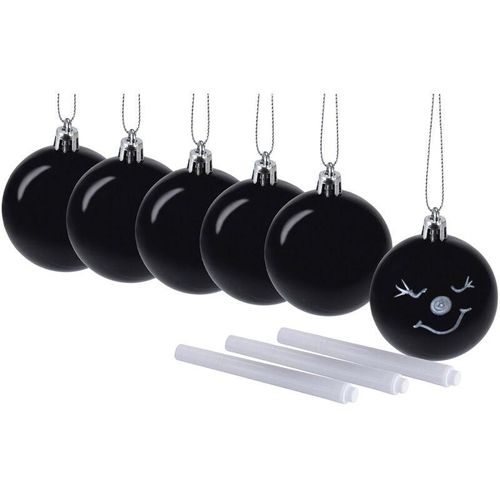 4069055004124 - Spetebo - Christbaumkugel schwarz zum selber beschriften 6 cm - 6er Set - diy Weihnachtskugeln mit Kordel – mit Marker in weiß