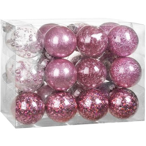 4251779111008 - CASARIA® Weihnachtskugeln transparent mit Füllung Christbaumschmuck Christbaumkugeln Weihnachtsdeko Kugeln 8cm Pink