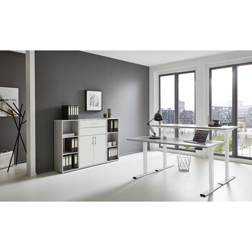 4260593579994 - Bmg Möbel - Büromöbel-Set e-Office Edition Set 13 Schreibtisch höhenverstellbar 138 cm grau  weiß matt - Grau