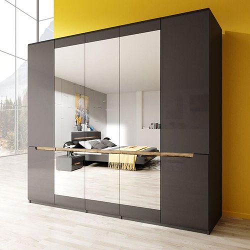 4066075070948 - Lomadox - Schlafzimmer Kleiderschrank mit 5 Türen in anthrazit mit anthrazit Hochglanz und Appenzeller Fichte Nb HERNING-83 b h t ca 225 213 60 cm