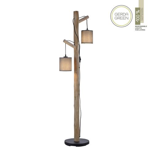 4043689995195 - JUST LIGHT Stehleuchte GREEN TRIBU 2x E27 1000Watt max Eukalyptusholz Taupe