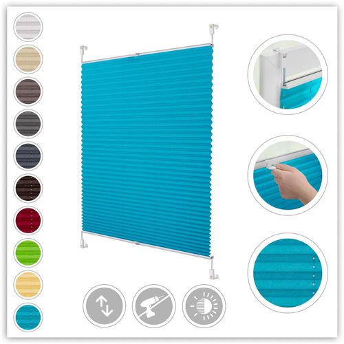 4250434158624 - Plissee ORIGINAL Klemmfix Plissees Gr 130 cm zweiseitig verschiebbar 55 cm blau (blau weiß) Kinder Klemm-Plissee Plissee Sonnenschutz-Plissee Kinderzimmer-Plissees Faltenstore