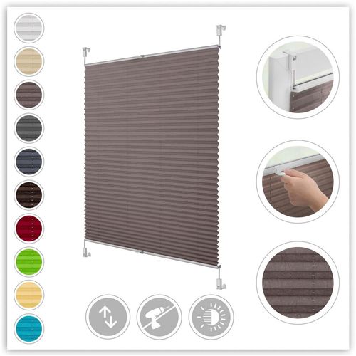 4250434158884 - Plissee ORIGINAL Klemmfix Plissees Gr 130 cm zweiseitig verschiebbar 50 cm grau (taupe weiß) Kinder Klemm-Plissee Plissee Sonnenschutz-Plissee Kinderzimmer-Plissees Faltenstore