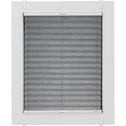 4001442728879 - Plissee Young Style Energy Saving bunt (silberfarben weiß weiß) Plissees 130cm zweiseitig verschiebbar 70cm Obermaterial 100% Polyester nach Maß mit Energiespareffekt verspannt mit Simply-Fix Klemmträger B70cm H130cm