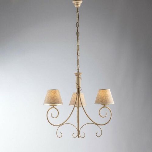 8050713216009 - Bonetti Illumina - Wiener Eisen Elfenbein Gold Kronleuchter drei Lichter Stoffeffekt Lampenschirme 52x h58 cm