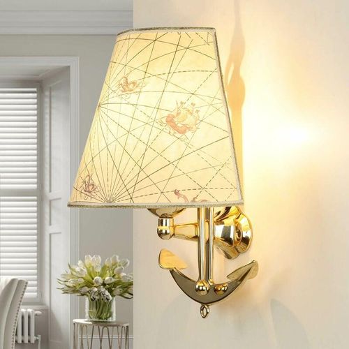 4251334839668 - Licht-erlebnisse - Maritime Wandlampe Messing Papier dekorativ für E27 - Messing poliert Creme