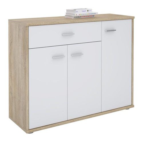 4055641948057 - Caro-möbel - Sideboard estelle mit 3 Türen 1 Schublade in Sonoma Eiche weiß