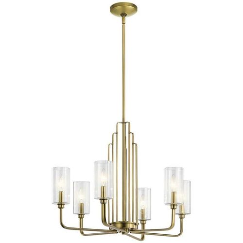 5024005716211 - Elstead Lighting QN-KIMROSE6-BNB QUINTIESSE Kronleuchter Kimrose E14 6x40W Stahl Messing gebürstet Glas klar geriffelt H526cm Ø686cm dimmbar