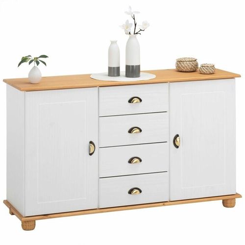 4016787083293 - - Sideboard colmar Kiefer massiv weiß braun mit 2 Türen und 4 Schubladen