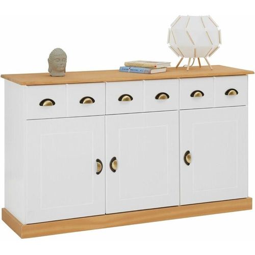 4016787841442 - - Sideboard paris aus massiver Kiefer in weiß braun mit 3 Schubladen und Türen