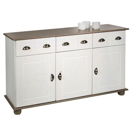 4016787841060 - - Sideboard colmar Kiefer massiv weiß taupe mit 3 Türen und Schubladen