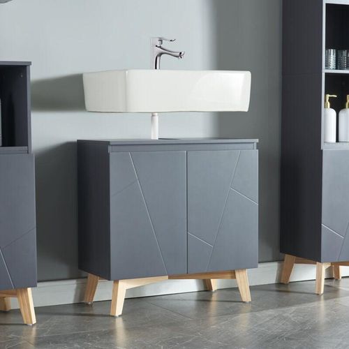 4059438883910 - [encasa] - Waschbeckenunterschrank Overath 60x60x30cm Grau Grau