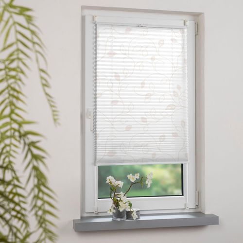 0093149066211 - Plissee Ranke GARESA Lichtschutz ohne Bohren verspannt Klemmfix einfache Montage bedruckt blickdicht beige|weiß