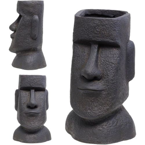 4251259410287 - Hago - Blumentopf Moai Osterinsel Eye-Catcher Blickfang Outdoor Mystisch Kopf Ø17cm Topf Anthrazit