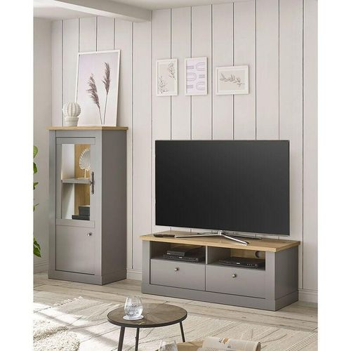 4066075072355 - Landhaus Wohnzimmer Möbel Set mit led Beleuchtung in grau mit Artisan Eiche Nb CHATHAM-61 b h t ca 215 142 44 cm - grau