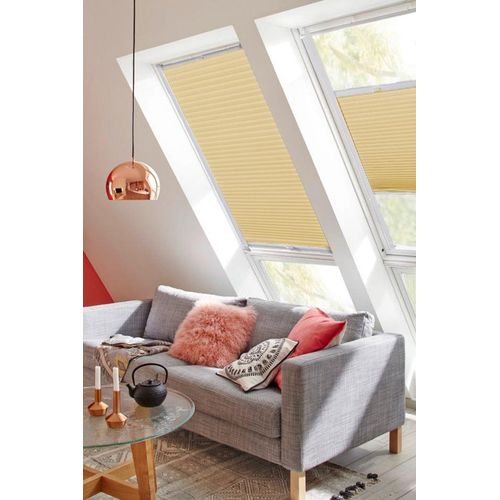 4001442778799 - Dachfensterplissee StartUp Style Honeycomb TL Plissees Gr 1417 cm zweiseitig verschiebbar 613 cm gelb (zartgelb weiß) Dachfensterplissees mit Führungsschienen