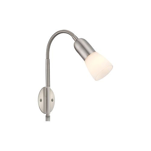 4059157282032 - Wandleuchte Leselampe Flexo Wandleuchte Schlafzimmer Bett Wandlampe mit Kabel für Steckdose Spot beweglich Metall Nickel Glas weiß 1x E14 Fassung 4059157282032 - Wandleuchte Leselampe Flexo Wandleuchte Schlafzimmer Bett Wandlampe mit Kabel für Steckdose Spot beweglich Metall Nickel Glas weiß 1x E14 Fassung