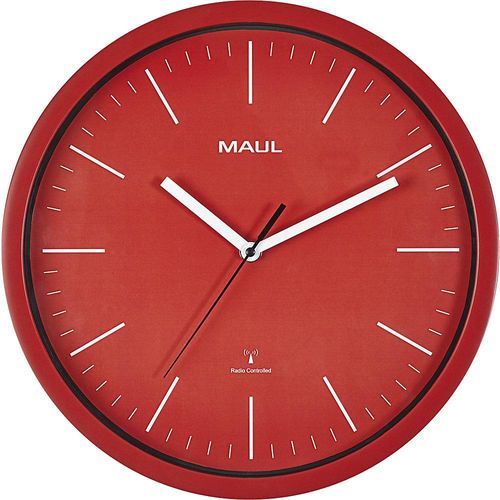 4002390083898 - Funk Wanduhr MAULjump rund für Innenräume Minuten & Stundeneinheiten ∅ 305 mm Kunststoff & Mineralglas rot-weiß inkl Batterie