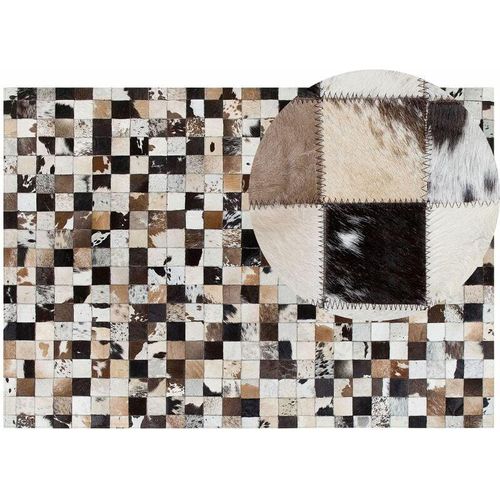 4251682206983 - Beliani - Teppich Weiß Beige Braun Schwarz Grau Echtleder 160 x 230 cm Kurzflor Patchwork Handgefertigt Rechteckig