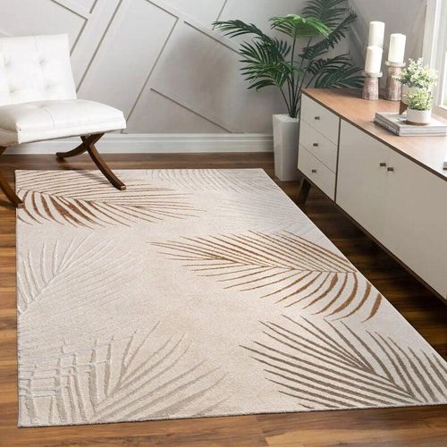 4061981307935 - Teppich Wohnzimmer Kurzflor Blätter Floral Regenbogen Geometrisch 80x150 cm Beige 2 - Paco Home 4061981307935 - Teppich Wohnzimmer Kurzflor Blätter Floral Regenbogen Geometrisch 80x150 cm Beige 2 - Paco Home