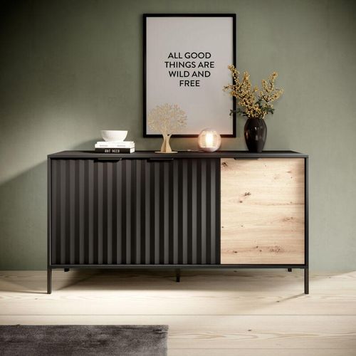 5905351247782 - Sideboard ravin 153 3D Kommode 3 Flügeltüren Schwarz  Eiche Artisan - Furnix