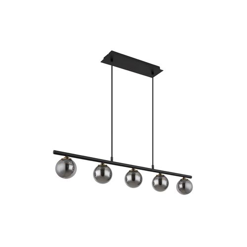 4059157344792 - Hängelampe Pendelleuchte Esszimmerlampe 5-flammig Glas Kugel Höhenverstellbar Metall Rauchglas schwarz 5x G9 Fassungen LxBxH 90x10x120 cm 4059157344792 - Hängelampe Pendelleuchte Esszimmerlampe 5-flammig Glas Kugel Höhenverstellbar Metall Rauchglas schwarz 5x G9 Fassungen LxBxH 90x10x120 cm