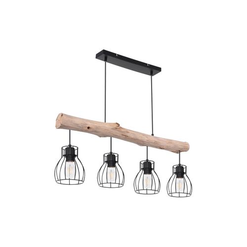 4059157175969 - Holz Design Hängeleuchte mit Gitter Lampenschirmen Pendelleuchte mit Holzbalken 4 flammig Metall schwarz Holz natur 4x E27 max 40 Watt LxBxH 4059157175969 - Holz Design Hängeleuchte mit Gitter Lampenschirmen Pendelleuchte mit Holzbalken 4 flammig Metall schwarz Holz natur 4x E27 max 40 Watt LxBxH