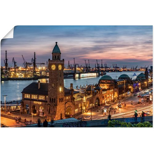 4062144646007 - Wandbild ARTLAND Landungsbrücken Hamburg Bilder Gr B H 60 cm x 40 cm Poster Hamburg Querformat 1 St orange Kunstdrucke als Alubild Leinwandbild Wandaufkleber oder Poster in versch Größen