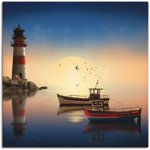 4055327839877 - Wandbild ARTLAND Kleiner Hafen mit Leuchtturm Bilder Gr B H 30 cm x 30 cm Leinwandbild Gebäude 1 St blau Bild Kunstdruck Leinwandbild Kunstdrucke Bilder als Leinwandbild Wandaufkleber oder Poster in versch Größen