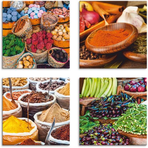 4062144353851 - Leinwandbild ARTLAND Gewürz und Kräuter Sortiment Bilder Gr B H 30 cm x 30 cm Leinwandbild Lebensmittel quadratisch 4 St bunt Bild Leinwandbild Leinwandbilder Bilder 4er Set verschiedene Größen