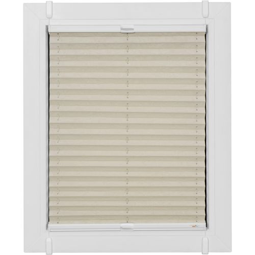 4001442888122 - Plissee One Size Style Crush Plissees Gr 100 cm zweiseitig verschiebbar 90 cm beige (sand weiß weiß) Plissees ohne Bohren Zubehörfarbe zum Klemmen